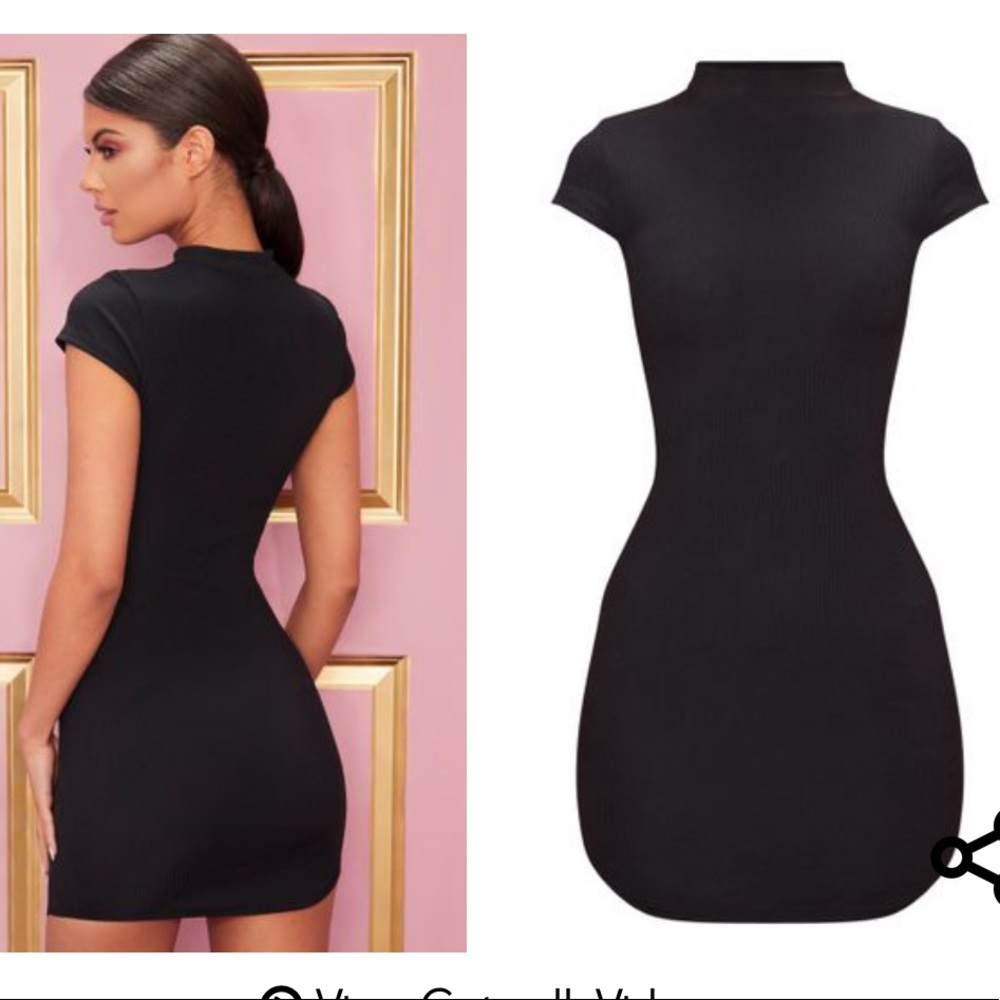 Mock Neck Black Mini Dress